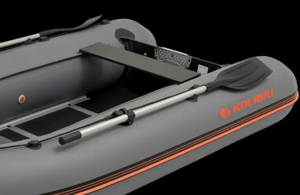 Надувний човен Колібрі КМ-360ДСЛ (Kolibri KM-360DSL) моторний кільовий фанерний пайол, темно-сіра 121587 фото